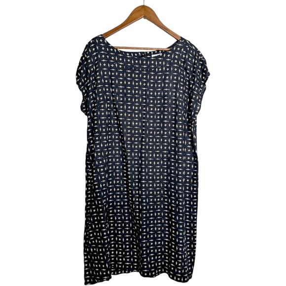 J. Jill 100% Linen Midi Dress Womens Large Black Tan Abstract Geometric Cap Slee - Picture 10 of 10